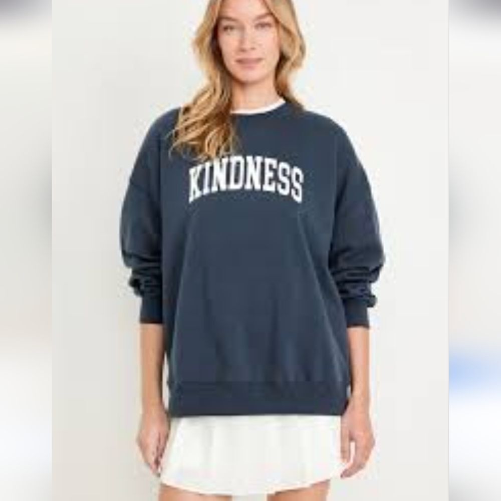 Navy Oversized Fleece Sweatshirt Size M Kindness Print